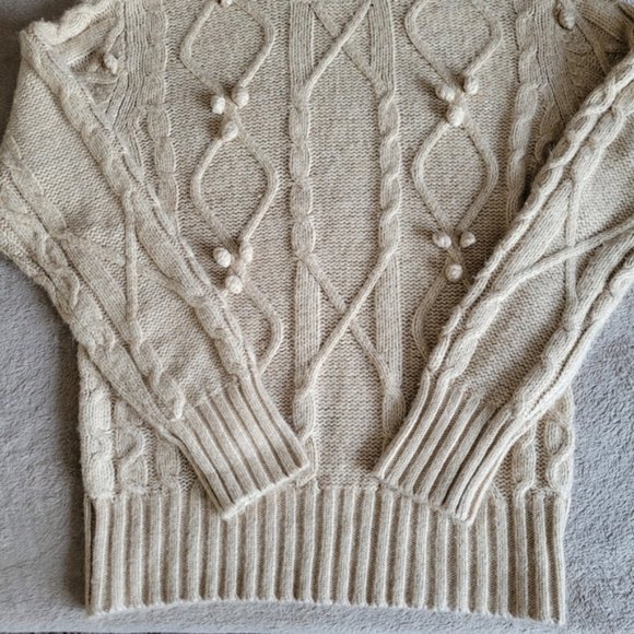 Cupcakes and Cashmere mock neck cable knit pompom sweater size medium - Picture 10 of 14